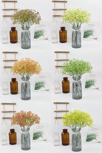 Detailed grid view of artificial gypsophila bouquets in six vibrant colors for home decor