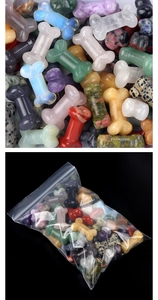 Detailed view of 35mm carved crystal bone charms in various mixed natural gemstones