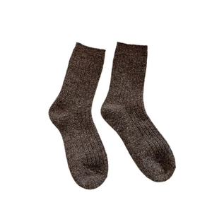 Soft thick wool gradient mid-calf socks for women in brown knit for winter warmth