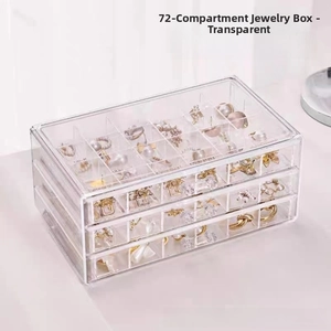 Three-layer clear acrylic jewelry box with 72 compartments for earrings and rings