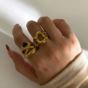18K Gold Plated 316L Stainless Steel Zirconia Heart Ring Vintage O-Chain Link Minimalist Rings For Women Jewelry Gift
