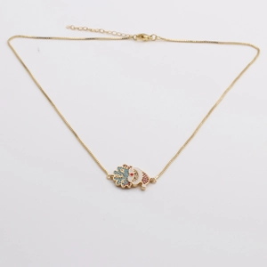 Gold-plated clown necklace for women with sparkling colorful zircon stones and fine chain
