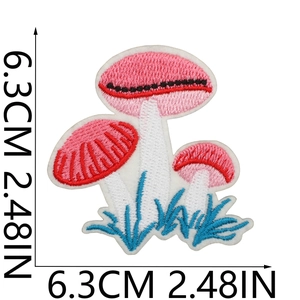 Detail showing 6.3cm cute cartoon mushroom embroidered patch for clothing decoration