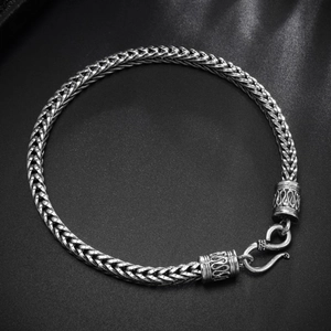 Men's 4mm vintage silver snake chain bracelet with handmade weave and S-hook clasp