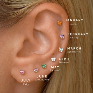 Butterfly birthstone stud earrings with colorful crystals for Jan to July jewelry sets