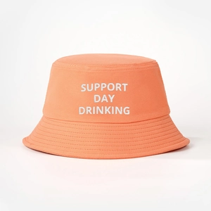 Chapeau bob orange en toile de coton avec broderie blanche Support Day Drinking
