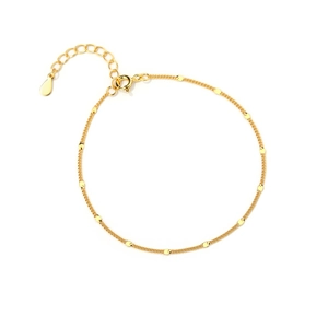 Minimalist S925 sterling silver golden chain bracelet with delicate circular sequins charms