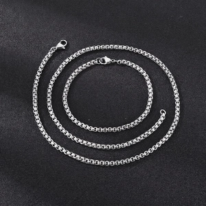 Stainless Steel Box Chain Necklace Polished Geometric Minimalist Jewelry For Men Women Silver Color