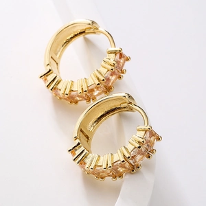 18K gold plated C-shaped hoop earrings with champagne zircon stones for women