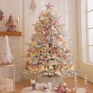 Luxury pink flocked Christmas tree set with rose gold ornaments for home holiday decor