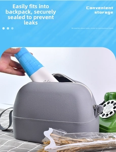 Detail showing a leakproof travel bottle sleeve being placed into a storage organizer bag