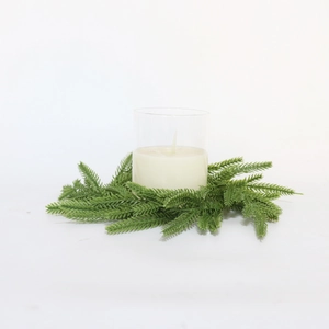 Norfolk Pine PE soft needle candle ring with white glass jar candle for home decor