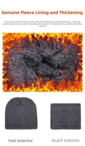 Detail of thick fleece lining inside winter hat and neck warmer for thermal warmth