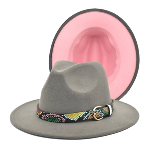 Two Tone Wool Felt Fedora Hat Wide Brim Retro Jazz Contrast Color Snake Pattern Belt Gold Buckle Fashion Men Women