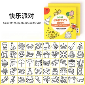 Macro view of mini graffiti book with 50 unique party-themed patterns for children