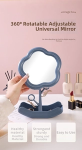 Sky blue cloud-shaped vanity mirror with adjustable rotating head and wavy storage base tray