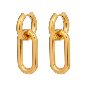 Close-up of dual-tone 18K gold plated stainless steel interlocking hoop earrings