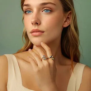Polished 925 sterling silver water drop open ring set in gold and silver finishes