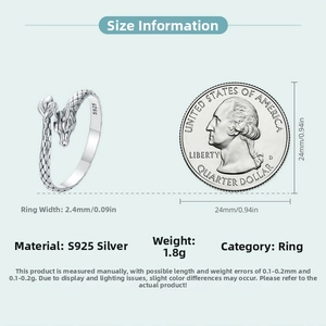 Detail view of S925 silver dragon ring with 2.4mm width and weight specifications