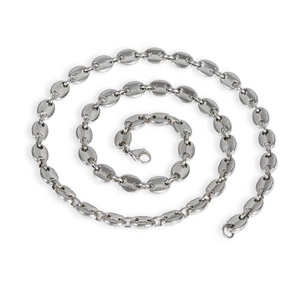Polished silver stainless steel 8mm pig nose link chain with a secure lobster clasp