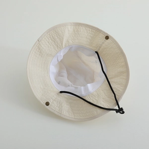 Quick-dry kids sun hat with mesh lining, adjustable chin strap and wide brim in beige