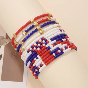 Handmade American Flag beaded bracelets with red white blue beads and gold stars