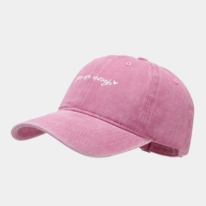 Pink vintage washed cotton baseball cap with white heart embroidery and you are enough text