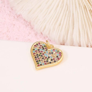 Elegant 14K gold plated heart pendant featuring colorful faceted zircon stones