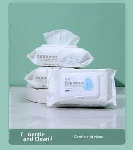 Detailed view of thick down jacket cleaning wipes 80pcs package with extracted sheet