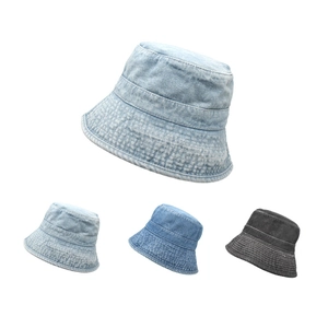 Washed Denim Bucket Hat Cotton Retro Sun Protection Wide Brim Foldable Outdoor Casual For Men Women