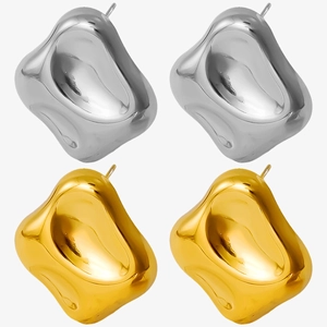 Close-up of irregular geometric 304 stainless steel earrings in gold and silver finish