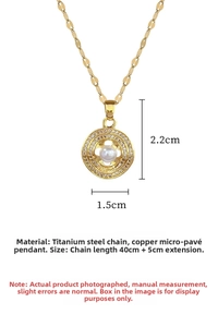 Detailed view of titanium steel pearl necklace with 40+5cm chain and micro-set pendant
