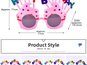 Pink ice cream birthday party sunglasses with size dimensions 11cm by 17cm