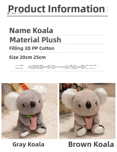 Close-up of soft koala plush toy details in grey and brown with pink wood accessory