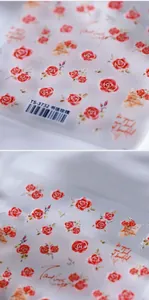 Macro detail of red rose flower nail art stickers TS-3732 with floral letter designs