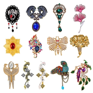 Vintage style brooch set featuring retro alloy animals and flowers with crystals