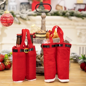 Christmas Santa Claus red pants gift bag for wine bottles and candy festive decoration