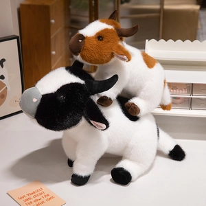 Plush cow toy set featuring black and brown stuffed animals for children room decoration