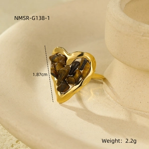 Detail of 18K gold plated heart ring with natural stone inlay and 1.87cm face size