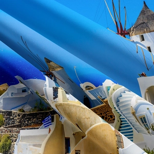 Detailed texture of Santorini tapestry showing high-quality print and soft fabric folds