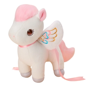 Cute white plush unicorn doll with pink mane and small wings for girls and children