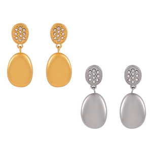 Elegant water drop earrings with zircon studs in gold and silver matte finishes