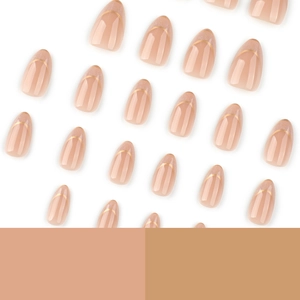 French cat eye press-on nails with golden metallic lines and glitter almond shape
