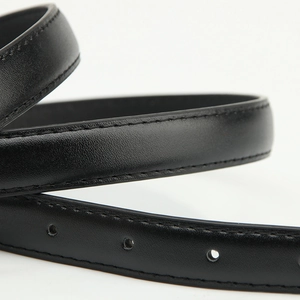 Classic black PU leather belt with fine stitching and alloy buckle for casual outfits