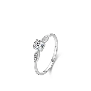Classic 925 sterling silver 5mm zircon ring with olive leaf design in platinum plating