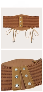 Détails de la ceinture corset élastique marron avec boutons-pression et similicuir