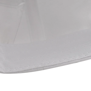 Detailed close-up of double-row parallel stitching on the white cotton baseball cap brim