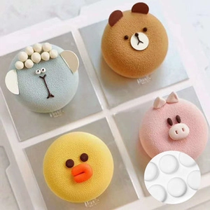 Detailed view of 3D animal mousse cakes made with a 6-cavity silicone baking mold
