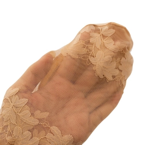 Elegant floral lace sheer socks for women with breathable mesh texture in beige skin tone