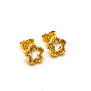 Minimalist gold star earrings with zircon inlay and polished stainless steel finish